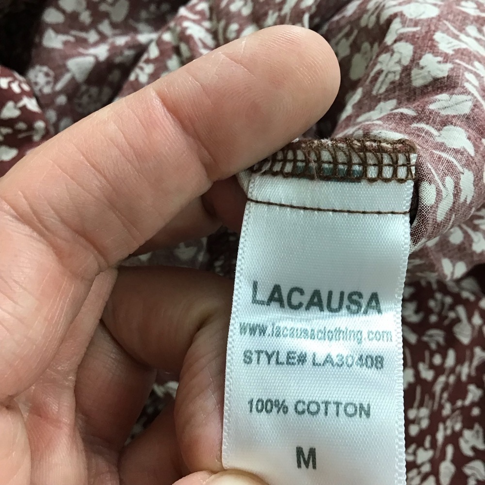 NWT LACAUSA Babydoll Mini Dress Puff Sleeve Mushroom Print Size M - Picture 8 of 11